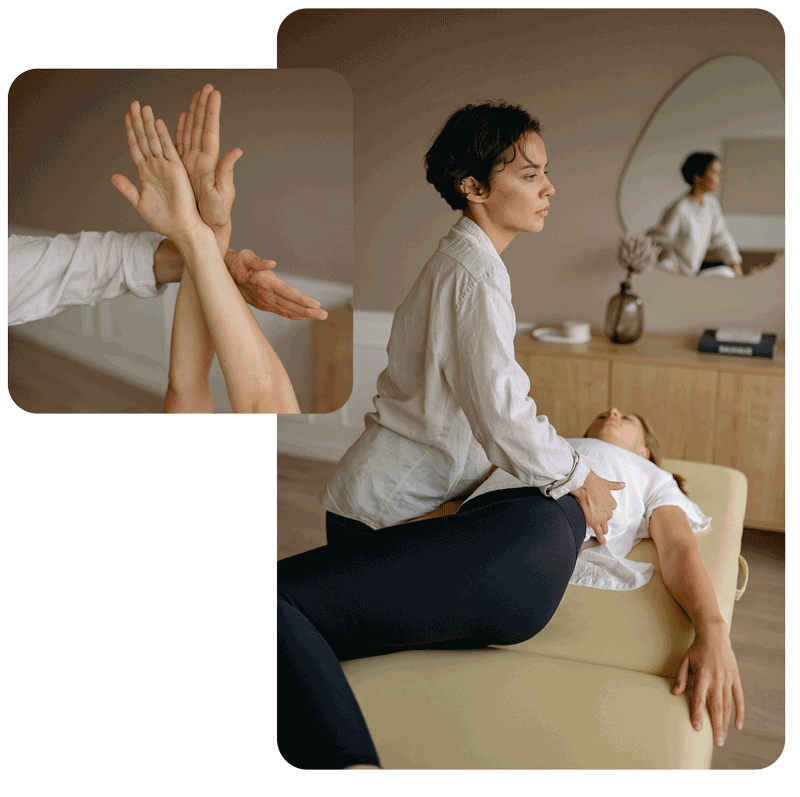 manuelle-therapie Therapeutin wendet manuelle Therapie bei einer Patientin an